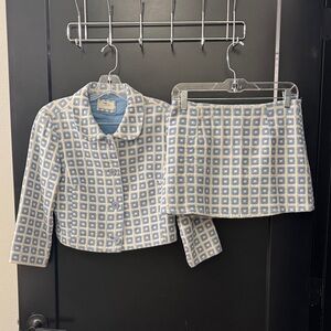 Blue and White Checkered Skirt and Jacket Set